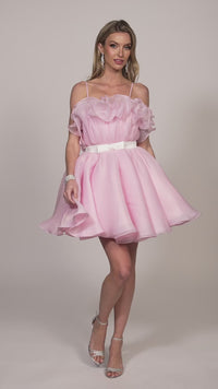 Dave and Johnny Short Pink Ruffle Hoco Dress 11730