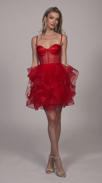 Dave & Johnny Short Red Ruffle Hoco Dress 11827