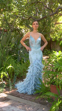 Long Mermaid Formal Gown with Feathers A1116