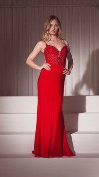 Bead Sheer Bodice Long Prom Dress: Ladivine CD779