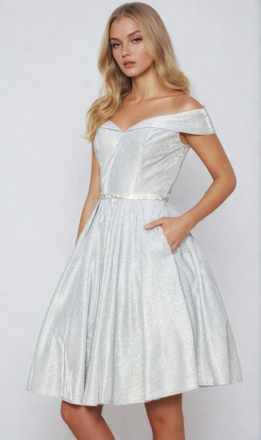 Off-Shoulder Short Glitter Homecoming Dress 8012J