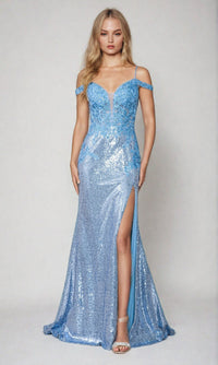 Sheer-Corset Long Sequin Prom Dress: Poly USA 9398