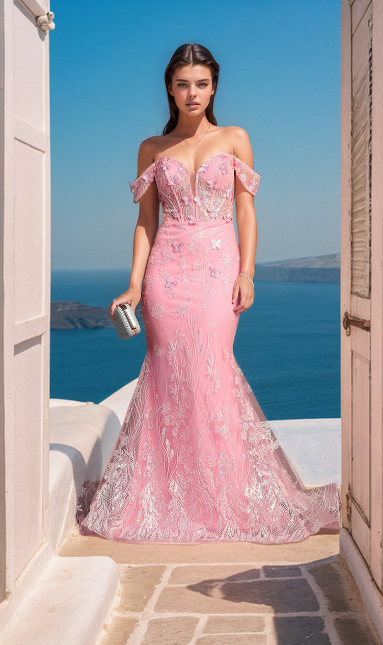 Off-Shoulder Long Butterfly Prom Dress: Chicas C332