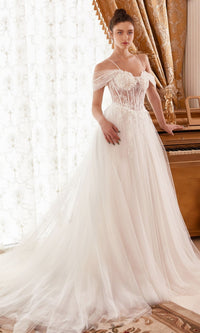 Off-White Sheer-Bodice Long Ball Gown WN307