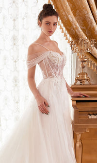 Off-White Sheer-Bodice Long Ball Gown WN307