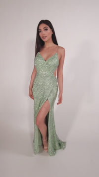 Ellie Wilde Backless Long Glitter Prom Dress