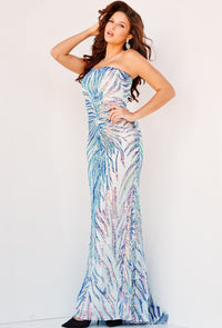 Jovani One-Shoulder Long Sequin-Print Prom Dress