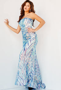 Jovani One-Shoulder Long Sequin-Print Prom Dress