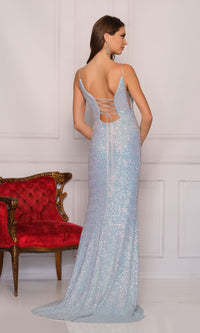 Corset-Tie Long Sequin Prom Dress by Dave & Johnny