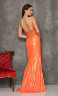 Dave & Johnny Long Orange Sequin Prom Dress