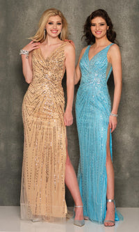 Dave & Johnny Backless Sequin Prom Dress with Slit