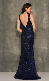 Dave & Johnny Backless Sequin Prom Dress with Slit