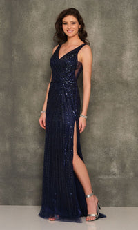 Dave & Johnny Backless Sequin Prom Dress with Slit