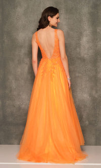 Backless Orange Tulle Prom Dress by Dave and Johnny