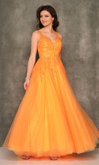 Backless Orange Tulle Prom Dress by Dave and Johnny