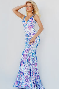 Jovani 08257 Sequin Prom Dress with Floral Print