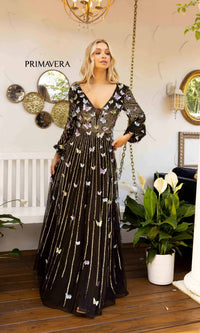 Long-Sleeve Sequin-Butterfly Formal Dress 12024