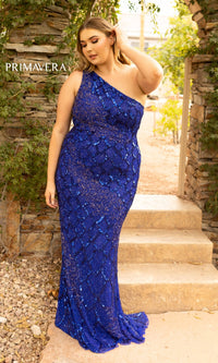 One-Shoulder Sequin Plus-Size Prom Dress 14002