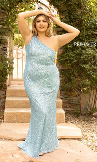 One-Shoulder Long Sequin Plus-Size Prom Dress