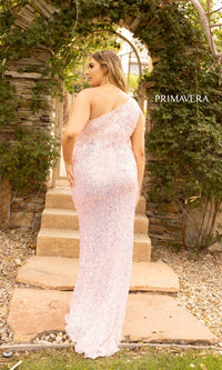 One-Shoulder Long Sequin Plus-Size Prom Dress