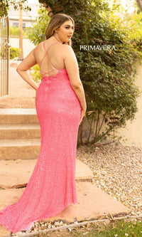 Plus-Size Long Sequin Prom Dress with Wrap Skirt