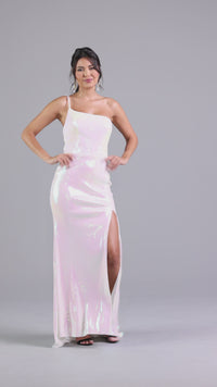 PromGirl Long White Sequin One-Shoulder Prom Dress