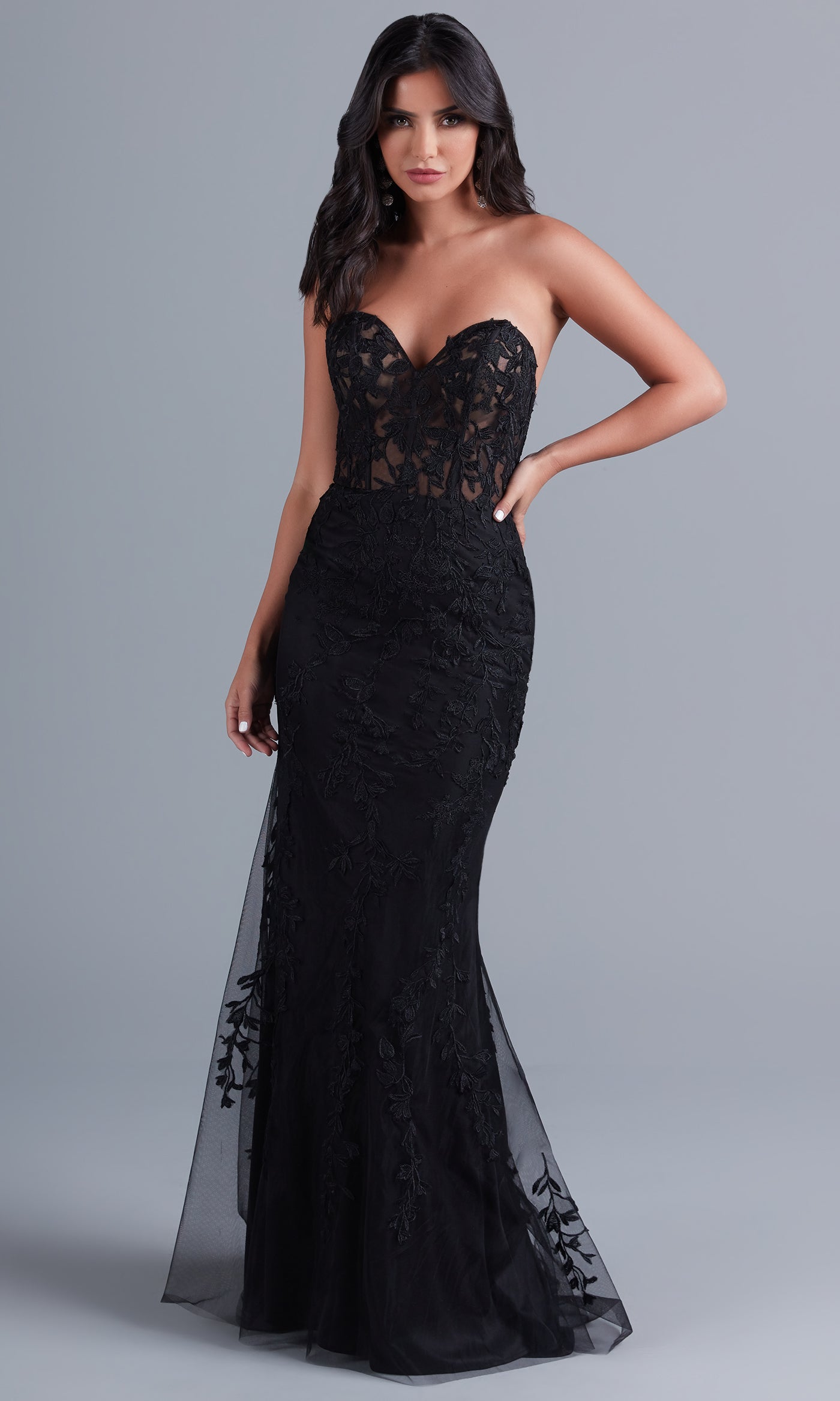 Black Mermaid Prom Dresses Strapless Embroidery Applique Sexy Prom Dre –  SheerGirl