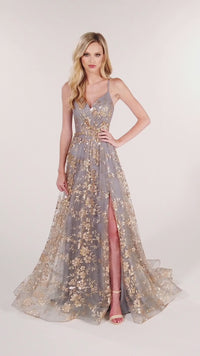 Colette Gold and Pewter Long Prom Dress CL12006