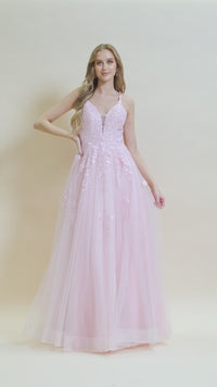 Embroidered Tulle Prom Ball Gown with Corset Back