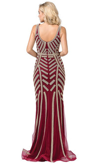 Bead-Striped Long Formal Dress