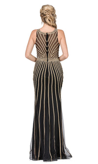 Sheer-Back Long Prom Dress with Beaded Stripes