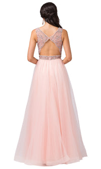 Beaded-Bodice Long Prom Ball Gown with Cut-Out