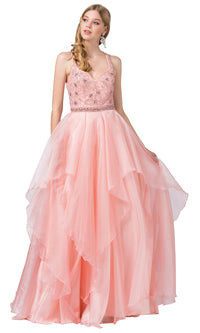 Blush Pink Prom Ball Gown with Beading