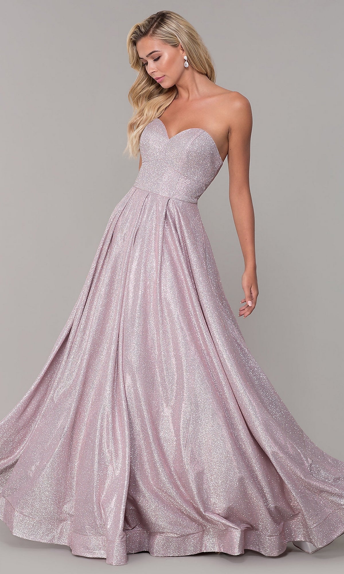 Long Strapless Glitter Prom Dress with Corset Back