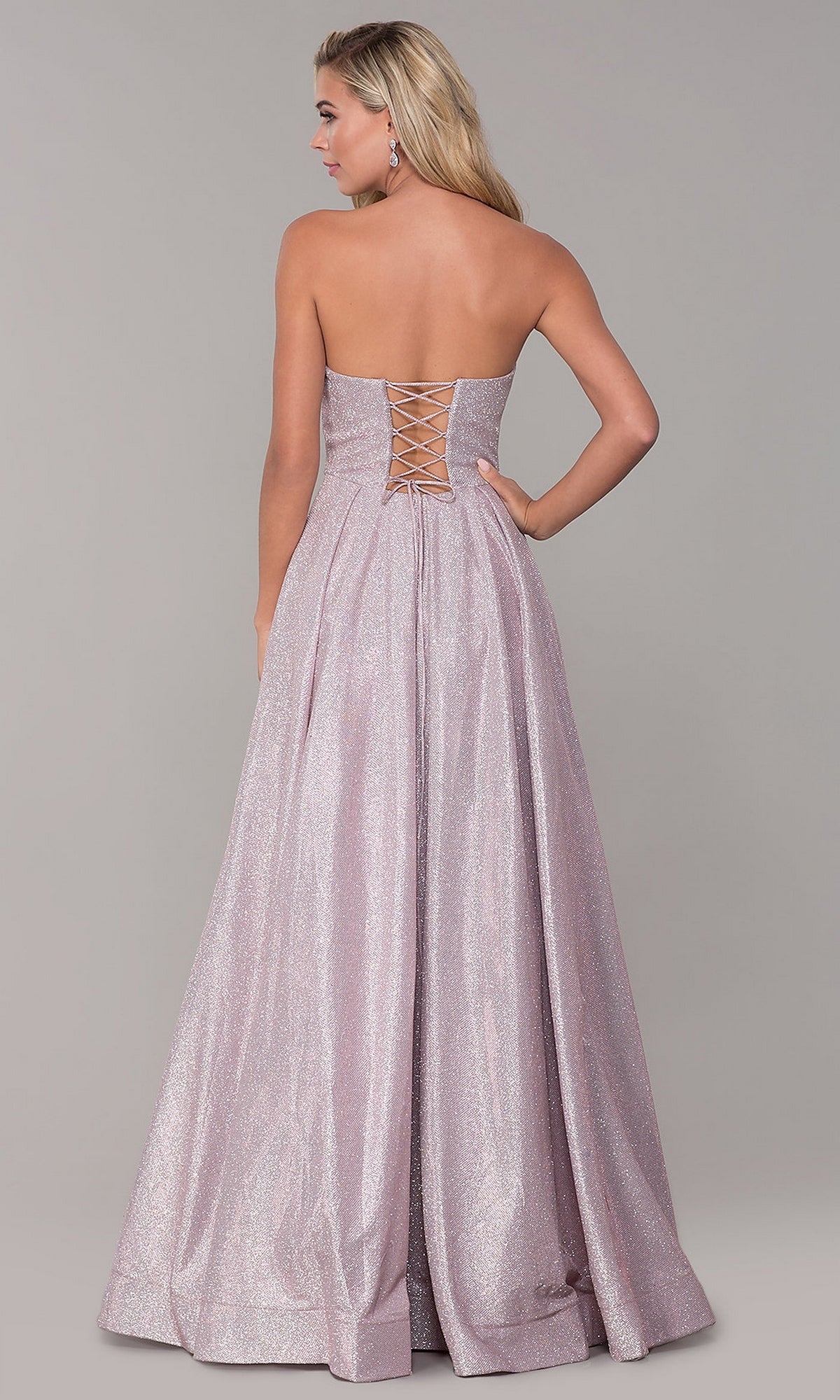 Long Strapless Glitter Prom Dress with Corset Back