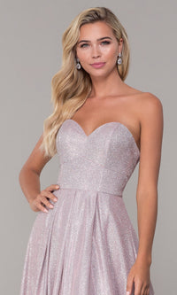 Long Strapless Glitter Prom Dress with Corset Back