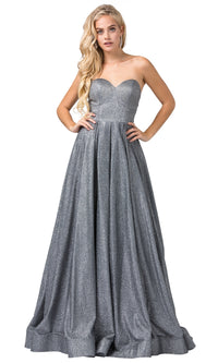 Long Strapless Glitter Prom Dress with Corset Back