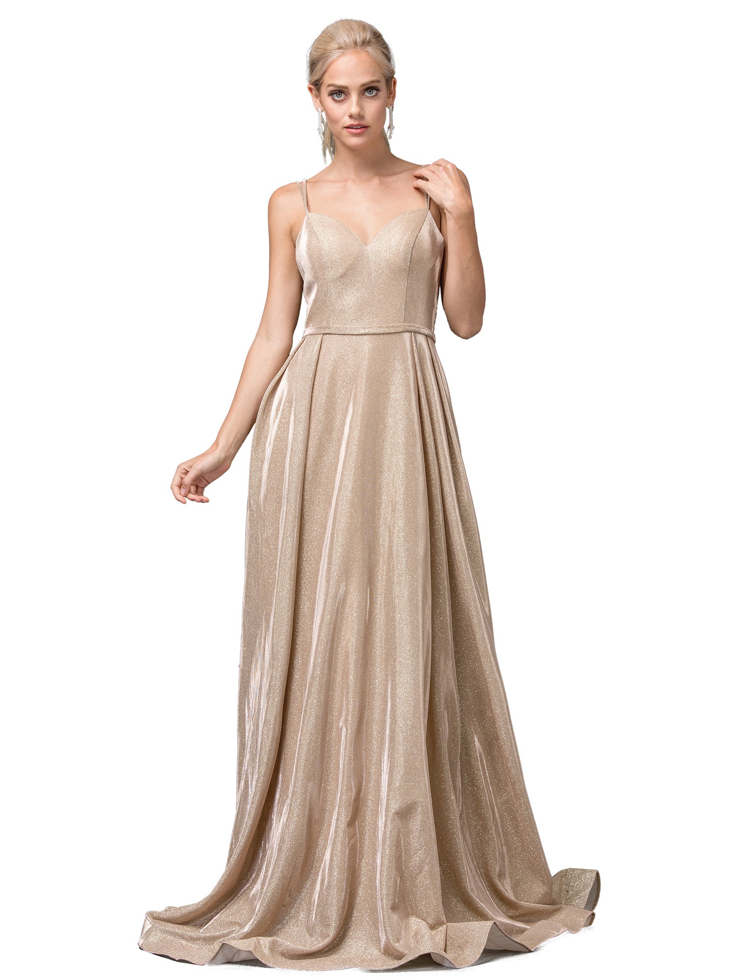 Metallic Long A-Line Prom Dress with Side Pockets