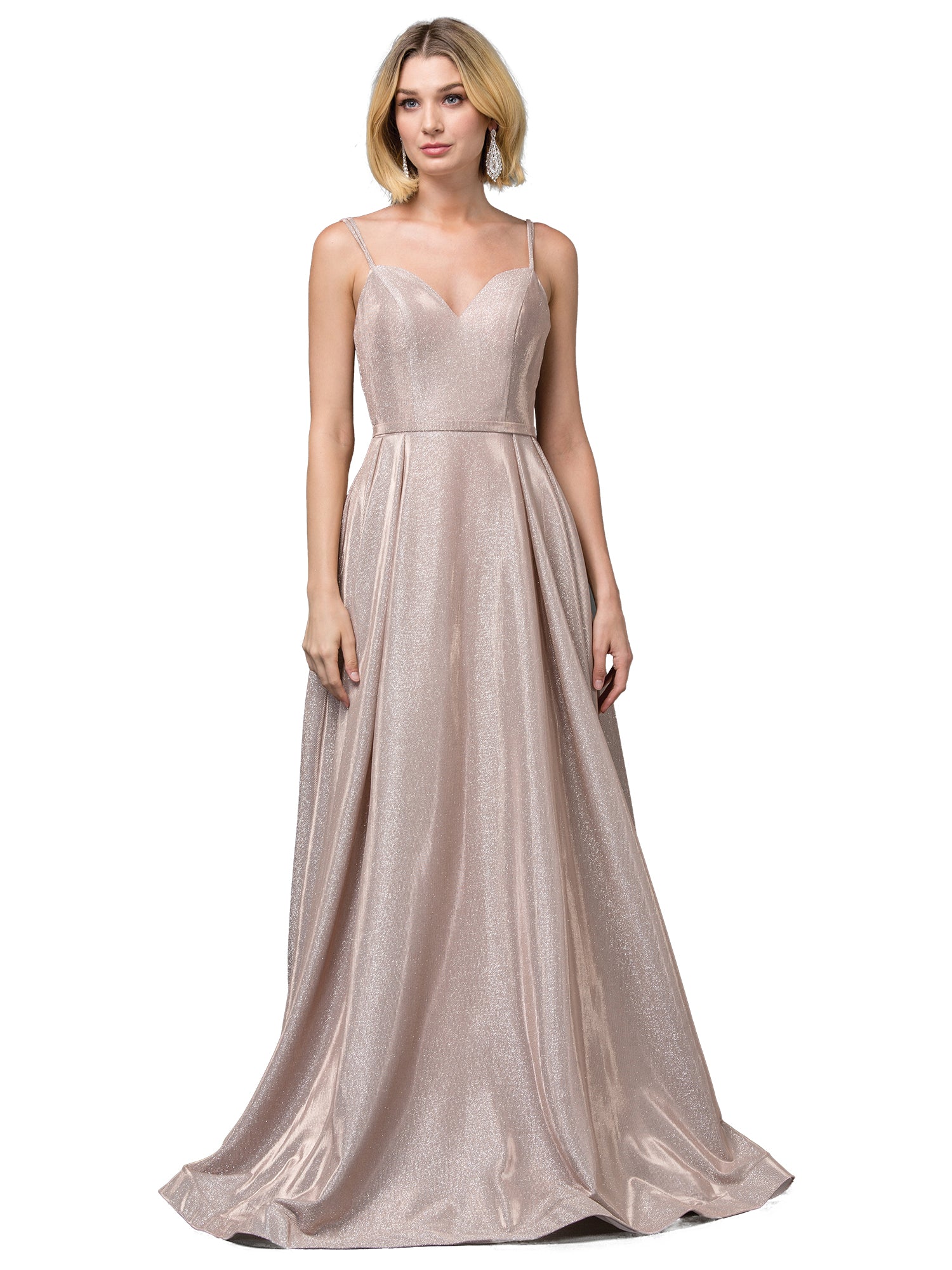 Metallic Long A-Line Prom Dress with Side Pockets