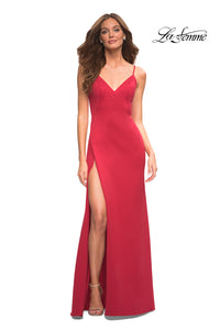 Simple Long V-Neck Prom Dress by La Femme