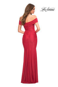 La Femme Off-the-Shoulder Long Jersey Formal Dress