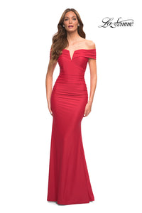 La Femme Off-the-Shoulder Long Jersey Formal Dress