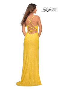 La Femme Open-Back Bright Long Sequin Prom Dress