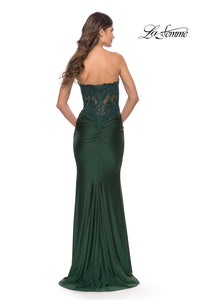 Sheer-Lace-Bodice La Femme Strapless Prom Dress