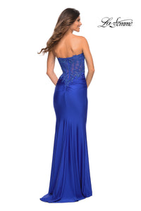 Sheer-Lace-Bodice La Femme Strapless Prom Dress