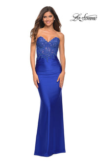 Sheer-Lace-Bodice La Femme Strapless Prom Dress