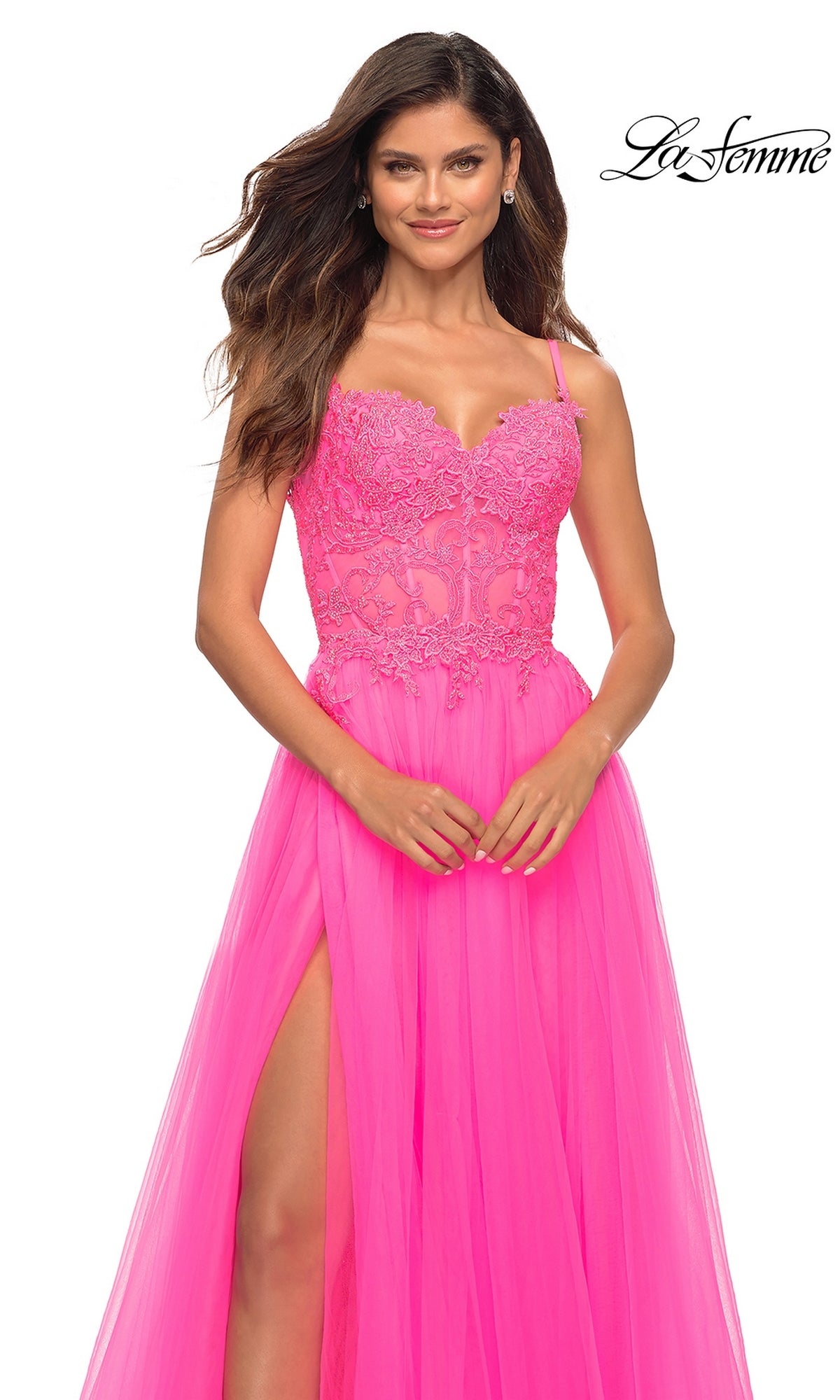 La Femme Prom Dresses Pink Lace