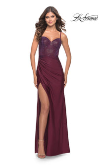 La Femme Embellished Long Sweetheart Prom Dress