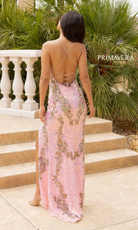 V-Neck Sequin Long Prom Gown with Lace-Up Back