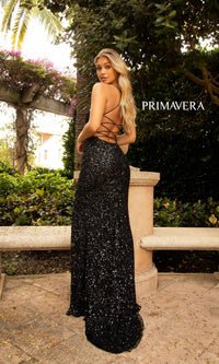 Open Back Bold Long Sequin Prom Dress 3290D